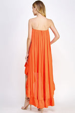 Orange Strapless Shirred High Low Satin Dress