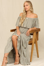 Olive Off Whoulder Maxi Dress With Ruffle Top