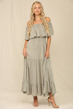 Olive Off Whoulder Maxi Dress With Ruffle Top