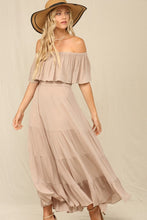 Taupe Off Whoulder Maxi Dress With Ruffle Top
