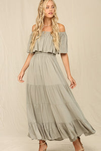 Olive Off Whoulder Maxi Dress With Ruffle Top