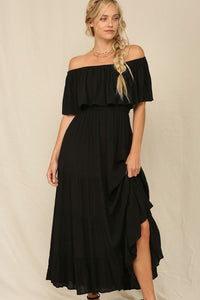 Black Off Whoulder Maxi Dress With Ruffle Top