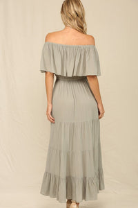 Olive Off Whoulder Maxi Dress With Ruffle Top