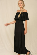 Black Off Whoulder Maxi Dress With Ruffle Top