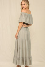 Olive Off Whoulder Maxi Dress With Ruffle Top