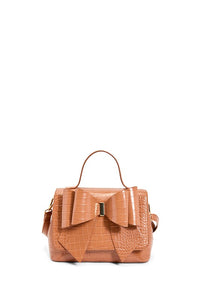 Cognac Vegan Bow Leather Tote/Crossbody Bag