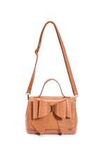 Cognac Vegan Bow Leather Tote/Crossbody Bag