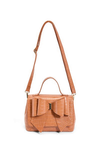 Cognac Vegan Bow Leather Tote/Crossbody Bag