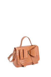 Cognac Vegan Bow Leather Tote/Crossbody Bag