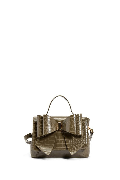 Olive Vegan Bow Leather Tote/Crossbody Bag