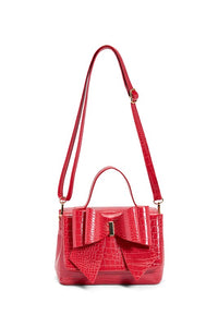 Red Vegan Bow Leather Tote/Crossbody Bag