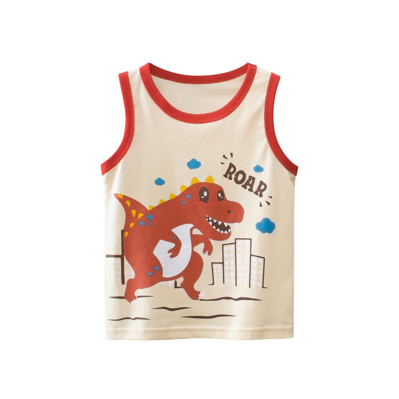 Beige Boy's Dinosaur In The City Print Tank Top