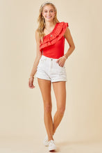 Candy Red One Shoulder Ruffle Detail Bodysuit