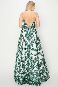 Emerald Embroidery A Line Dress