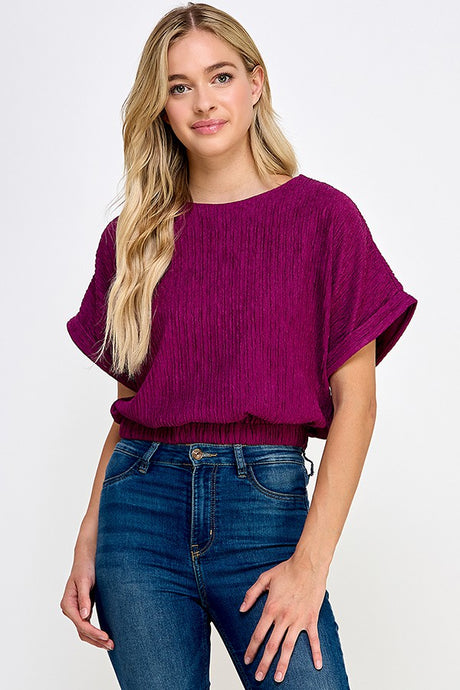 Plum Plisse Dolman Knit Top