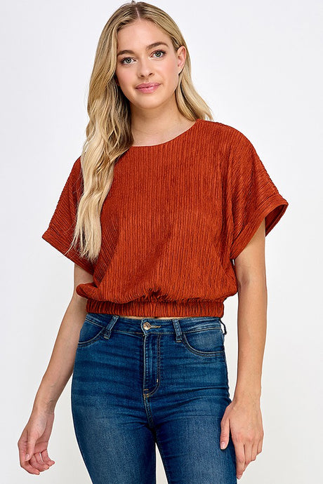 Rust Plisse Dolman Knit Top