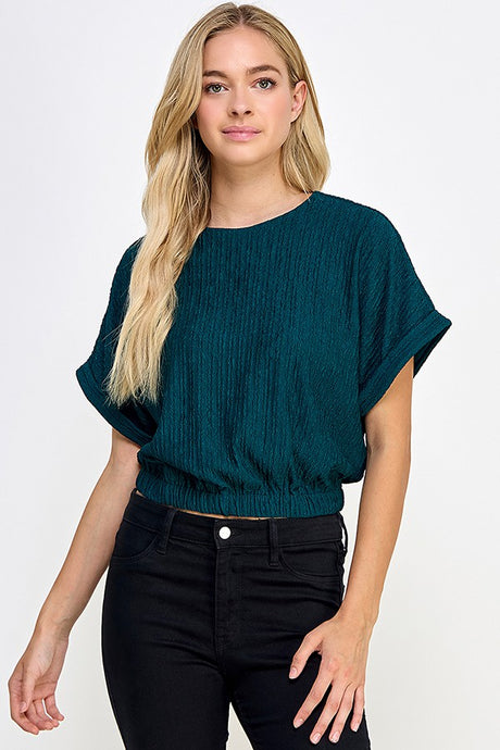 Forest Green Plisse Dolman Knit Top