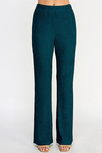 Forest Green Plisse Fitted Flare Knit Pants