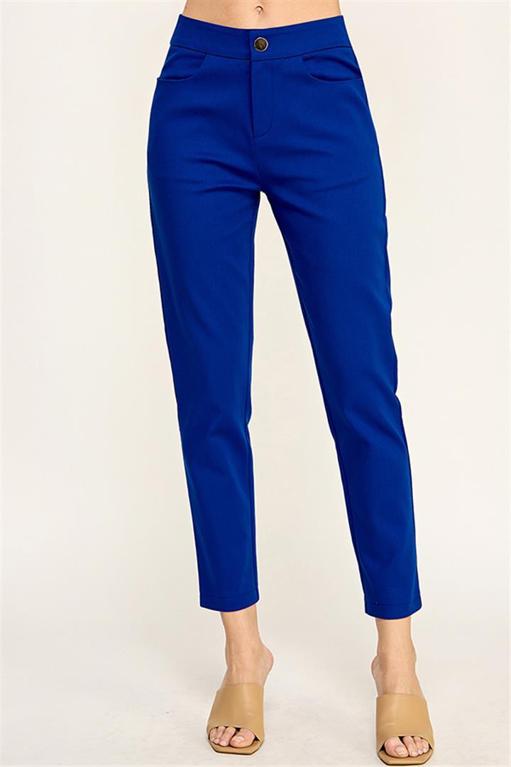 Royal Blue Cigarette Pants With Metal Snap Button
