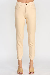 Ivory Cigarette Pants with Metal Snap Button