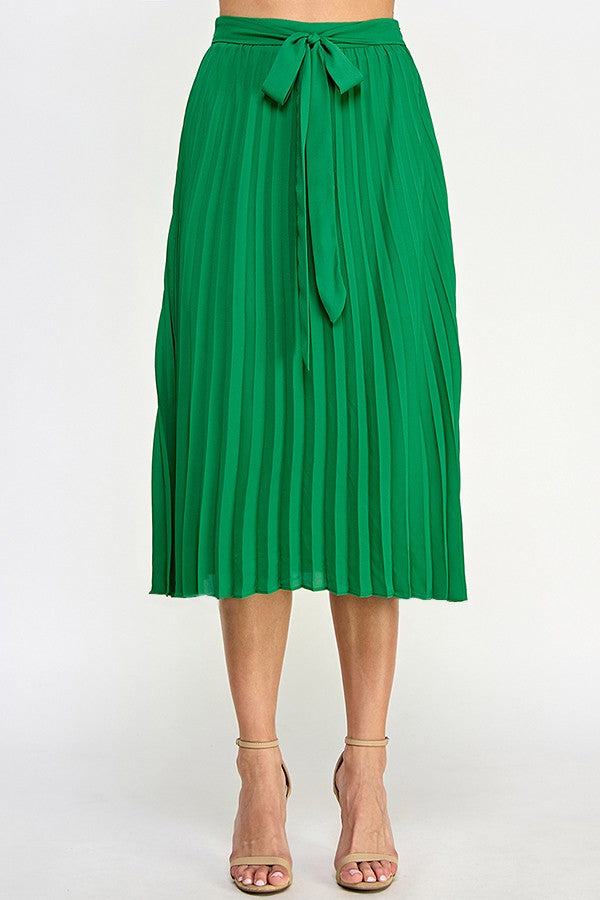 Kelly Green Pleated Midi Skirt