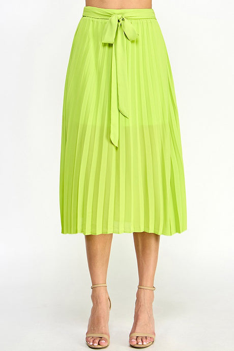 Lime Pleated Midi Skirt