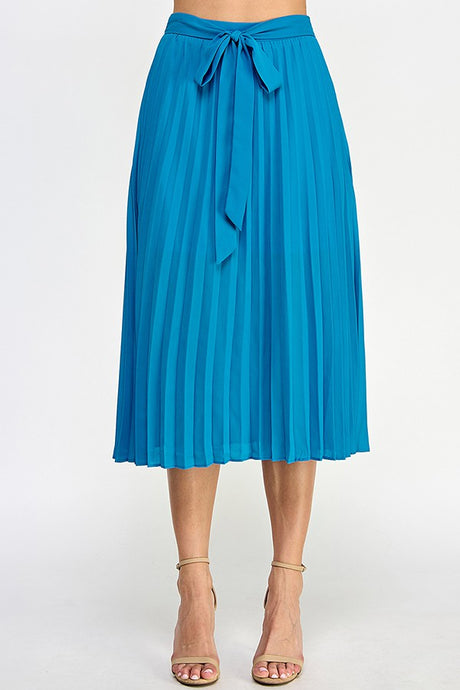 Cerulean Blue Pleated Midi Skirt