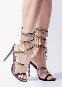 Black Rhinestone Pendant Strap Party Pumps