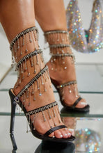 Black Rhinestone Pendant Strap Party Pumps