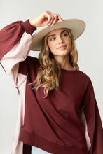 Burgundy Multi Color Block French Terry Pullover