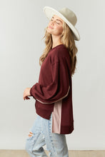 Burgundy Multi Color Block French Terry Pullover