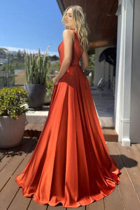 Orange Red High Slit Floor Length Semi Formal Dress