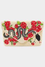 Cream Seed Beaded Snake Flower Clutch