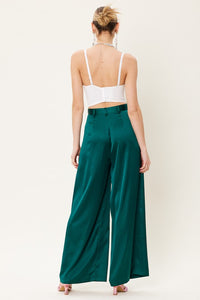Deep Green Satin Wide Leg Trousers