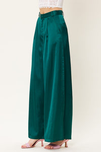 Deep Green Satin Wide Leg Trousers
