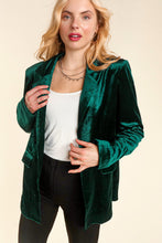 Hunter Green Velvet Collar And Lapel Blazer With Pockets