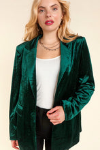 Hunter Green Velvet Collar And Lapel Blazer With Pockets