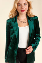 Hunter Green Velvet Collar And Lapel Blazer With Pockets