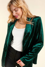 Hunter Green Velvet Collar And Lapel Blazer With Pockets