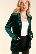Hunter Green Velvet Collar And Lapel Blazer With Pockets