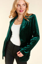Hunter Green Velvet Collar And Lapel Blazer With Pockets