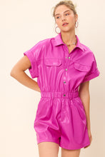 Magenta Pink Short Sleeved Pu Rompers