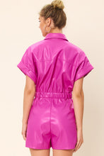 Magenta Pink Short Sleeved Pu Rompers
