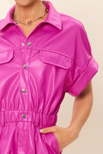 Magenta Pink Short Sleeved Pu Rompers