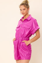 Magenta Pink Short Sleeved Pu Rompers