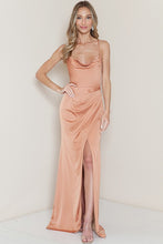 Sienna Cowl Neck Satin Shirring Slit Side Maxi Dress