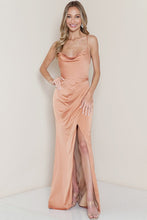 Sienna Cowl Neck Satin Shirring Slit Side Maxi Dress