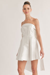Off White Back Ribbon Detailed Tube Mini Dress