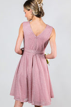 Blush V-Neck Sleeveless Tie Waist Metalic Mini Dress