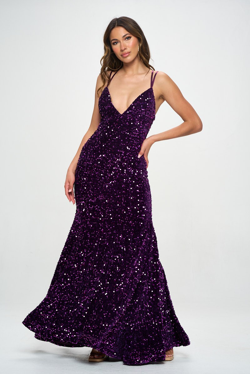 Plum Velvet Sequin Maxi Dress